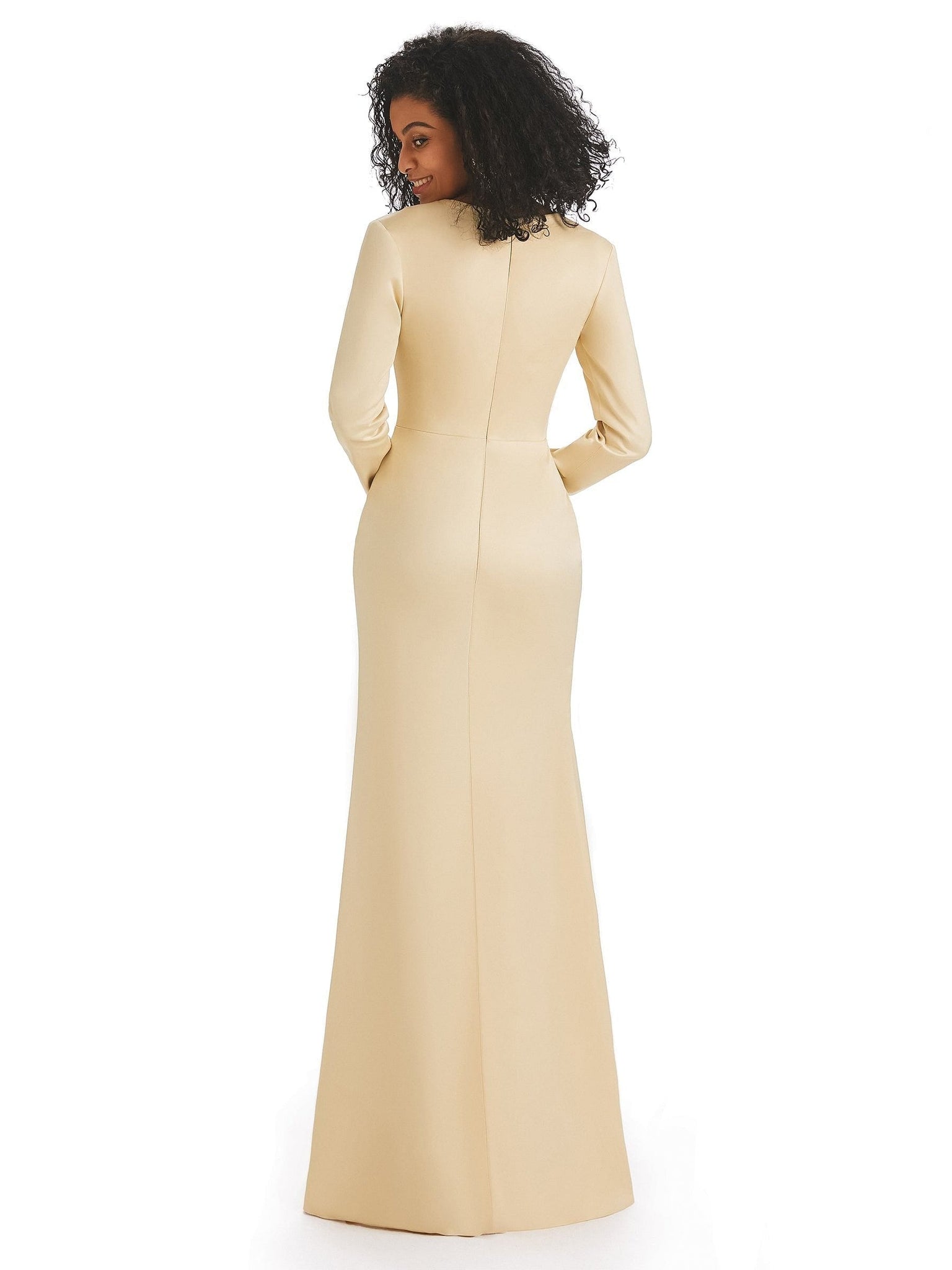 Silky Satin Side Slit Long Sleeves Satin Mermaid Bridesmaid Dresses UK