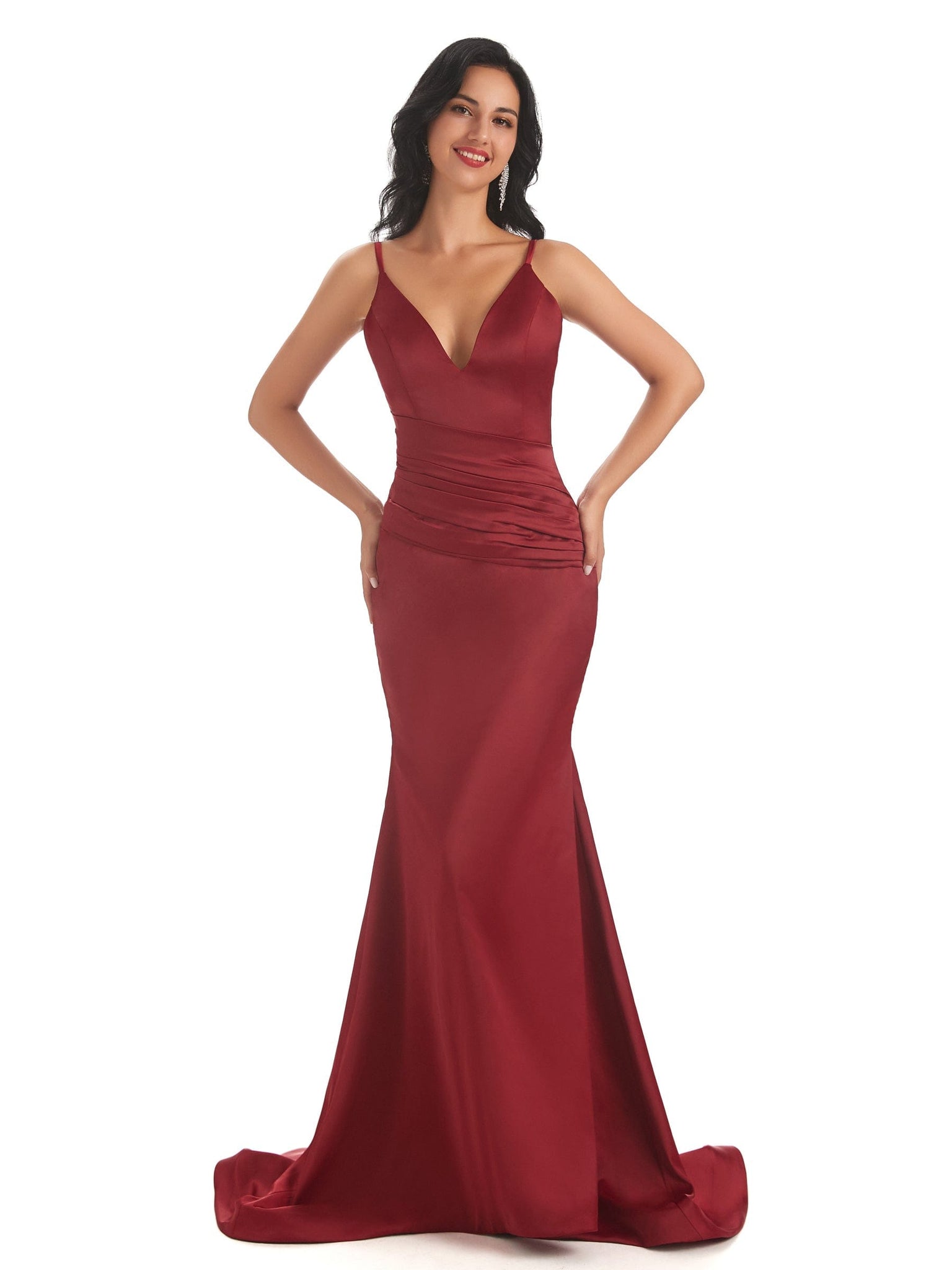 Sexy Spaghetti Straps Soft Satin V-neck Mermaid long Prom Dresses