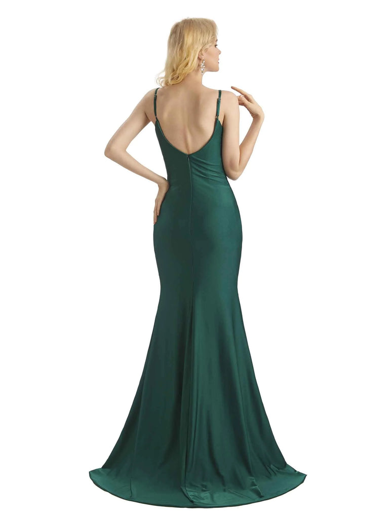Sexy Mermaid Side Slit Stretchy Jersey Long Formal Prom Dresses Online
