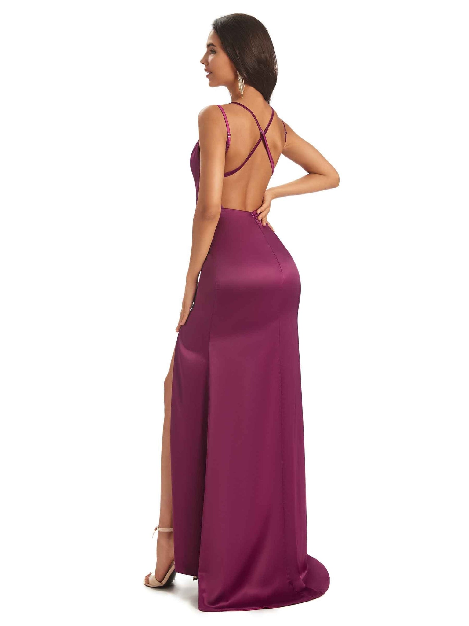 Sexy Criss Cross V-neck Floor-Length Soft Satin Side Slit Mermaid Prom Dresses Online