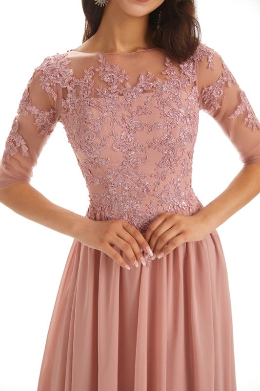 Lace Chiffon Half Sleeves Long A-line Mother Of The Groom Outfits