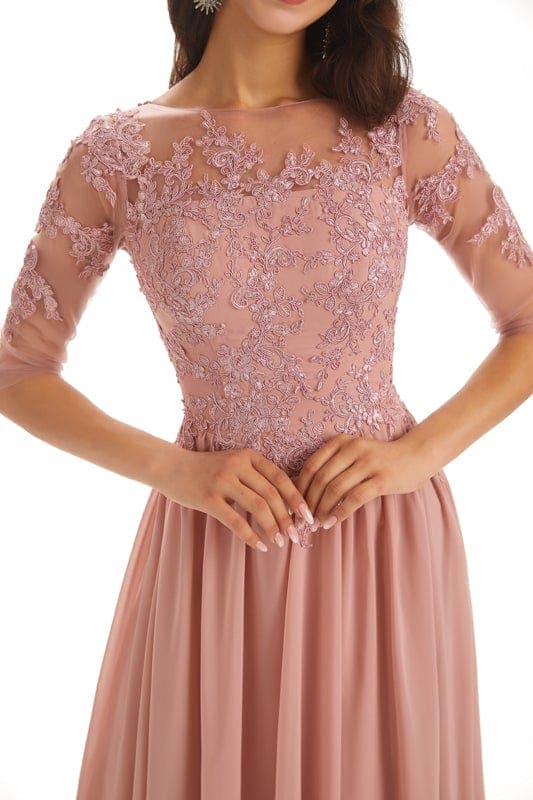 Lace Chiffon Half Sleeves Long A-line Mother Of The Groom Outfits Online Sale