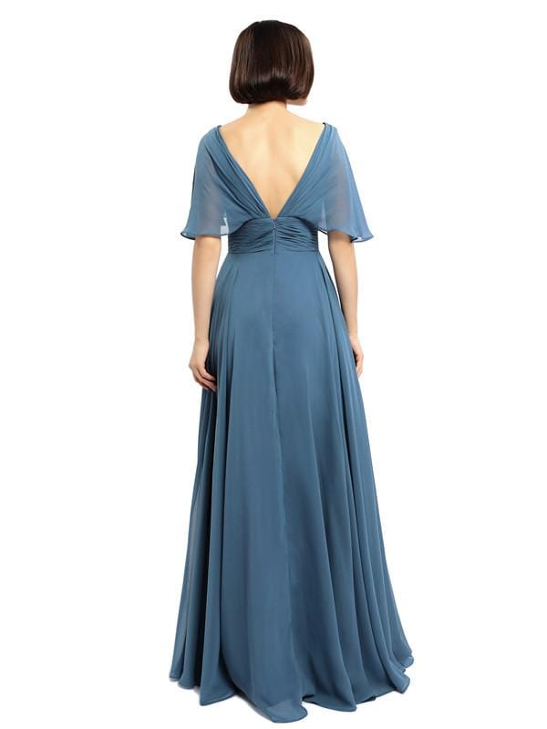 V-neck Cap Sleeves Sleeves Chiffon Long Bridesmaid Dresses