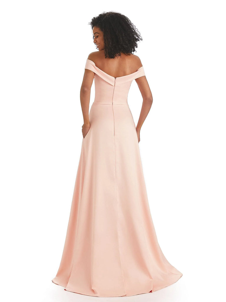Soft Satin Off The Shoulder Long A-line African Bridesmaid Dresses UK Online