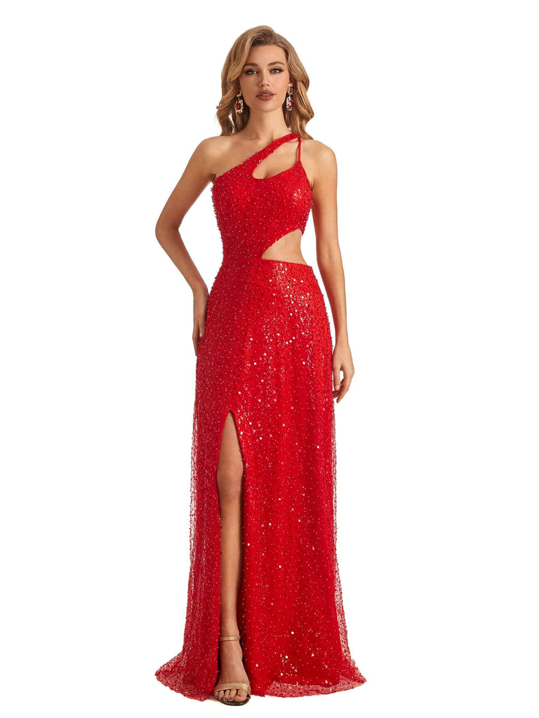 Sparkly Red Sequin Sheath Sleeveless One Shoulder Side Slit Floor-length Long Party Prom Dresses - ChicSew chicsewuk Sparkly Red Sequin Sheath Sleeveless One Shoulder Side Slit Floor-length Long Party Prom Dresses - ChicSew chicsewuk