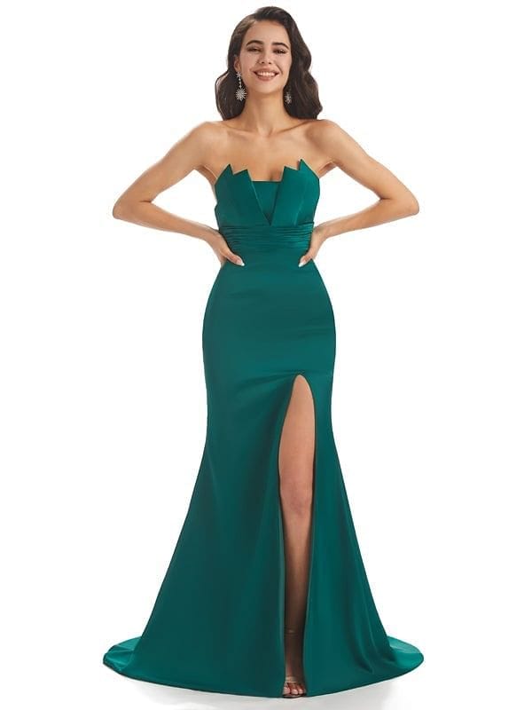 Sexy Side Slit Silky Satin Side Slit Long Mermaid Bridesmaid Dresses UK
