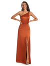Chic Soft Satin Side Slit One Shoulder Floor-Length Long African Prom Dresses Online