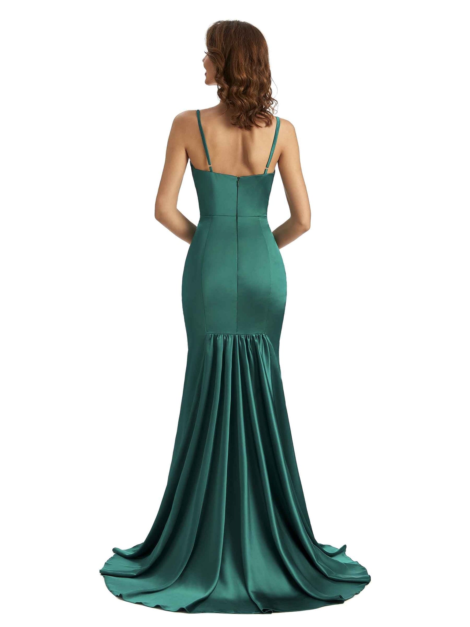 Sexy Spaghetti Straps Side Slit Mermaid Silky Satin Chic Long Bridesmaid Dresses UK