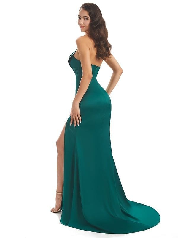 Sexy Side Slit Silky Satin Side Slit Long Mermaid Bridesmaid Dresses UK