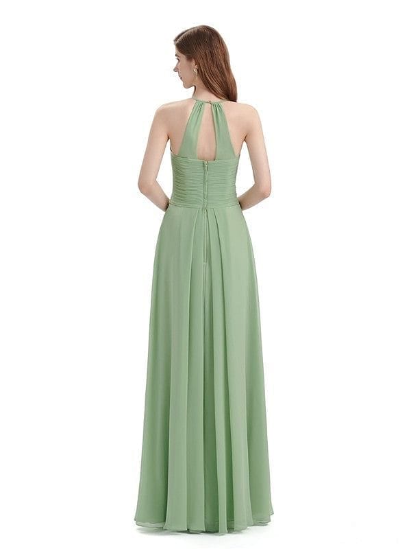 Elegant Halter Chiffon Floor-Length Maxi Bridesmaid Dresses UK