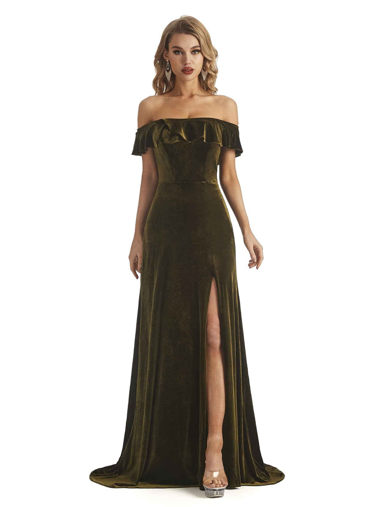 Elegant Mermaid Off Shoulder Velvet Long Bridesmaid Dresses - ChicSew chicsewuk Elegant Mermaid Off Shoulder Velvet Long Bridesmaid Dresses - ChicSew chicsewuk