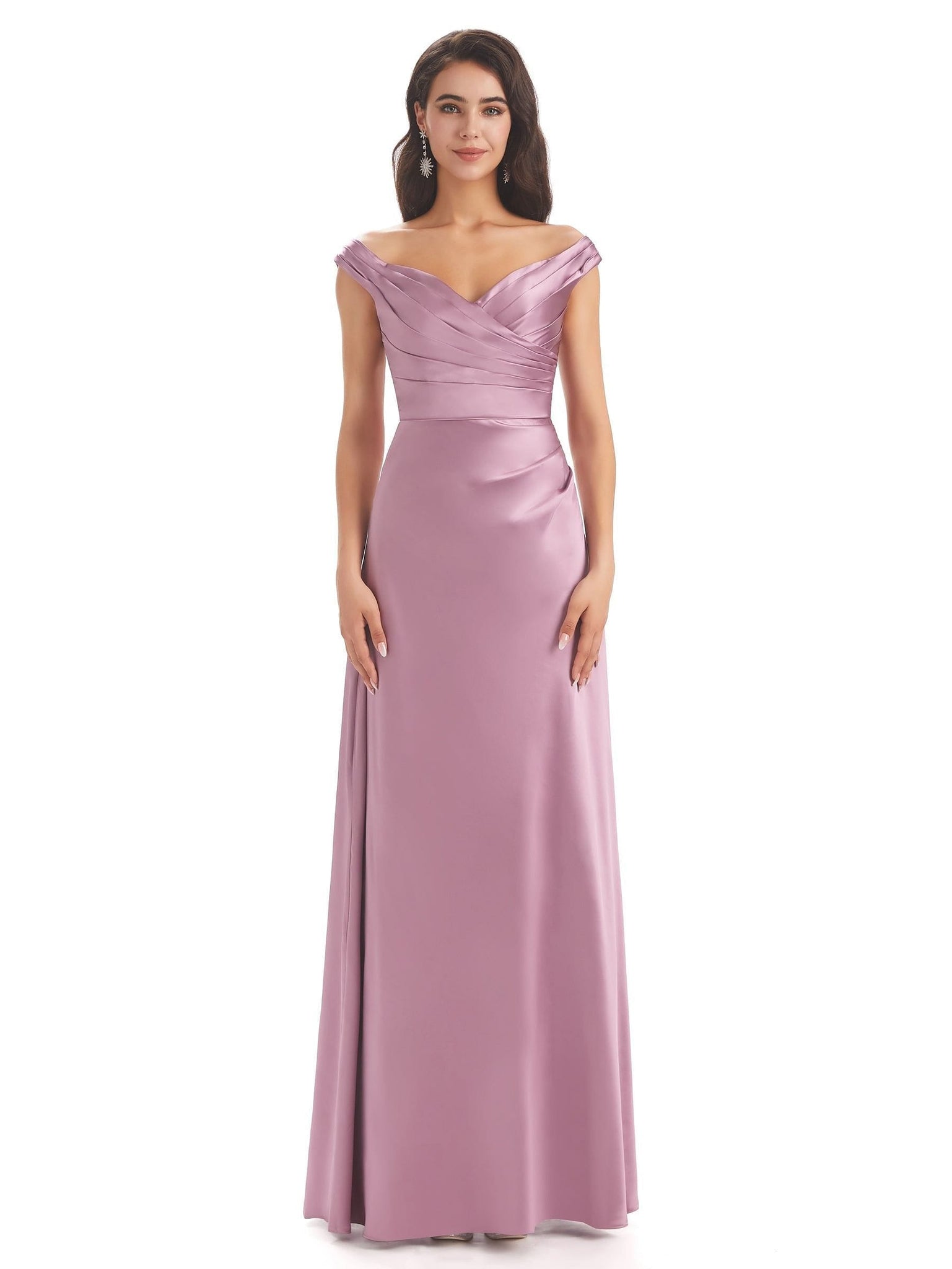 Elegant Soft Satin V-neck Cap Sleeves Long Wedding Bridesmaid Dresses UK