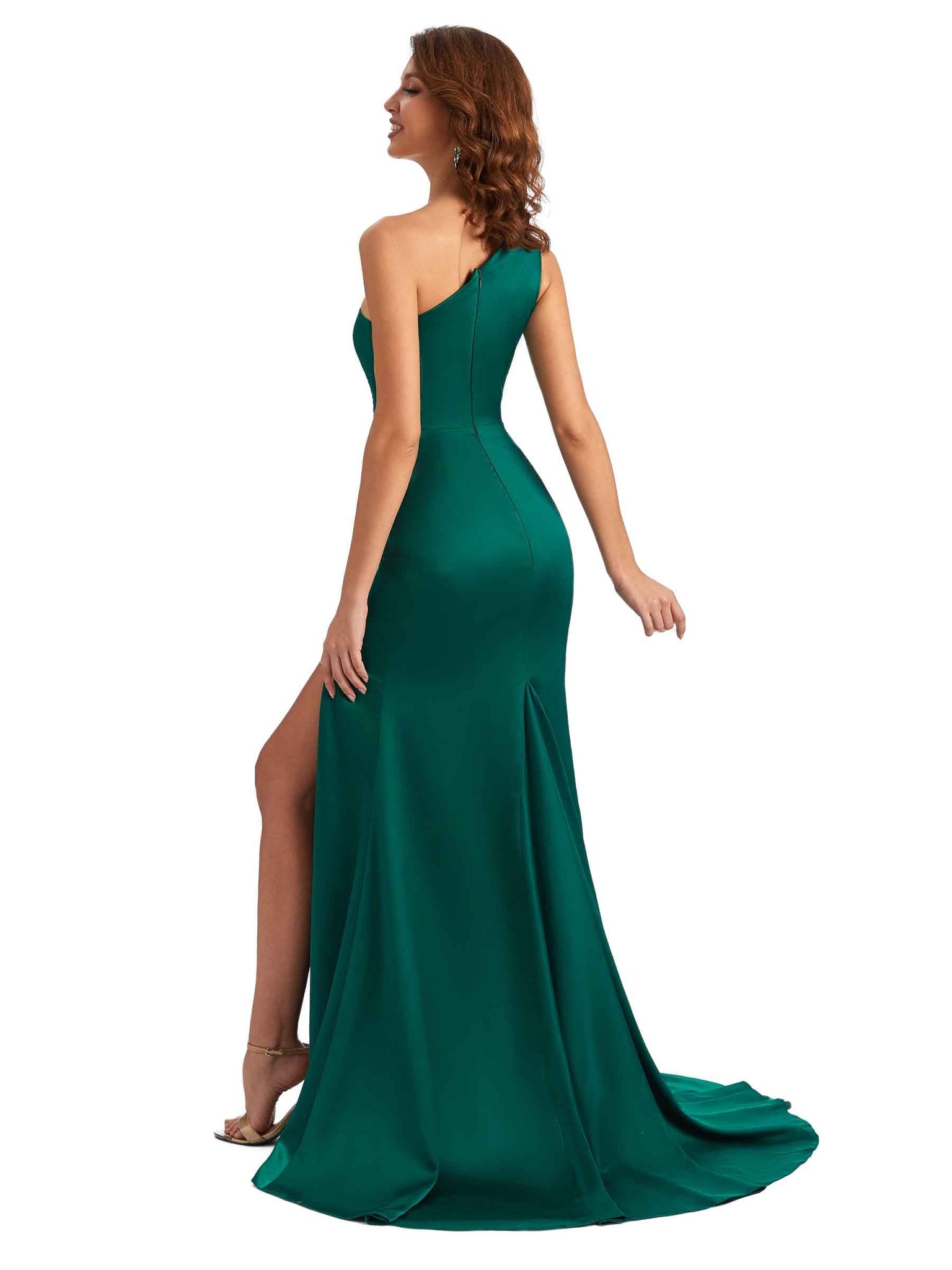 Sexy One shoulder Side Slit Mermaid Silky Satin Chic Long Maxi Dress For Wedding