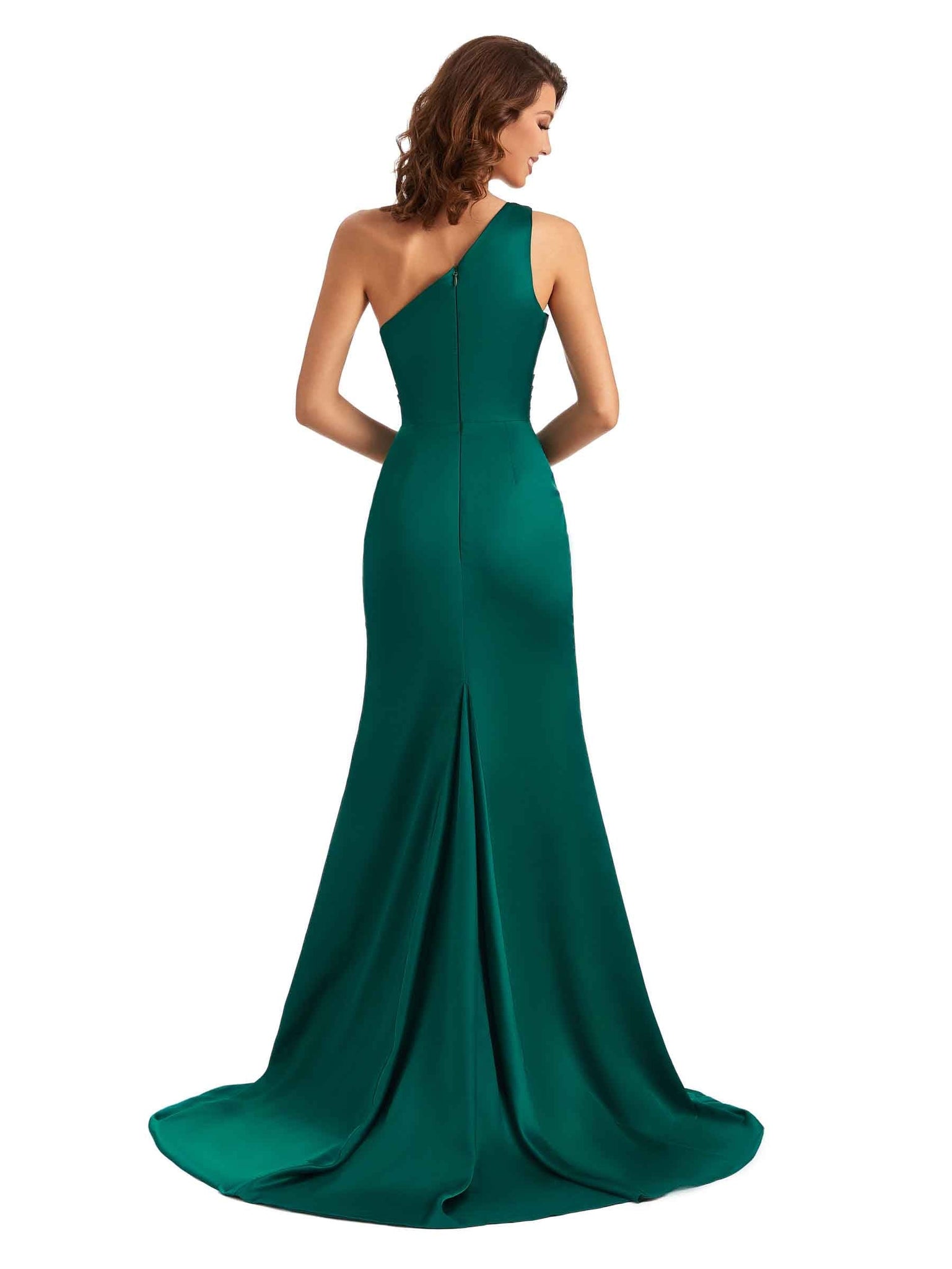 Sexy One shoulder Side Slit Mermaid Silky Satin Chic Long Maxi Dress For Wedding