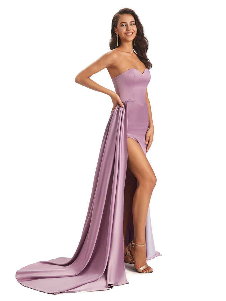 Sexy Soft Satin Sweetheart Side-Slit Floor-Length Long Mermaid Prom Dresses