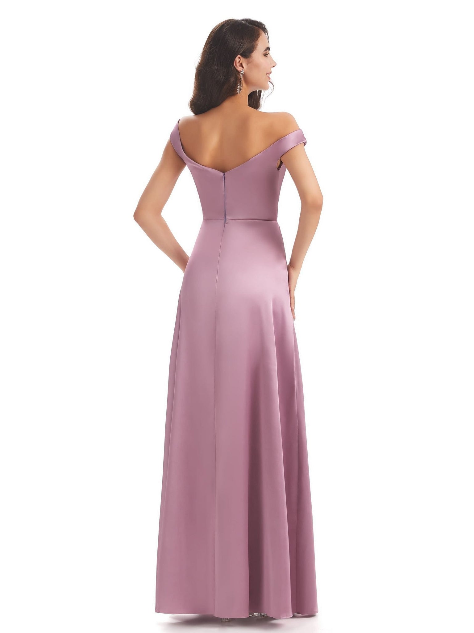 Elegant Soft Satin V-neck Cap Sleeves Long Wedding Bridesmaid Dresses UK