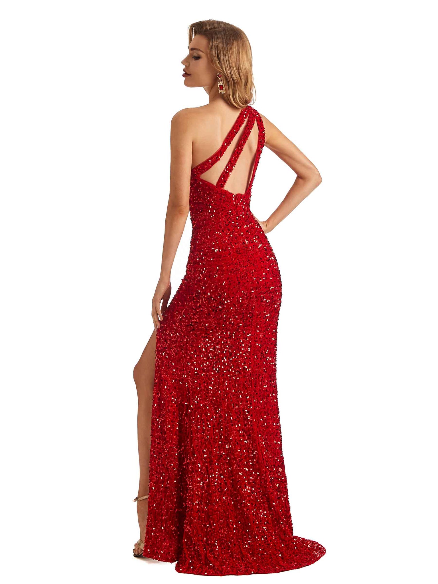 Sexy Mermaid One Shoulder Side Slit Floor-length Long Party Prom Dresses