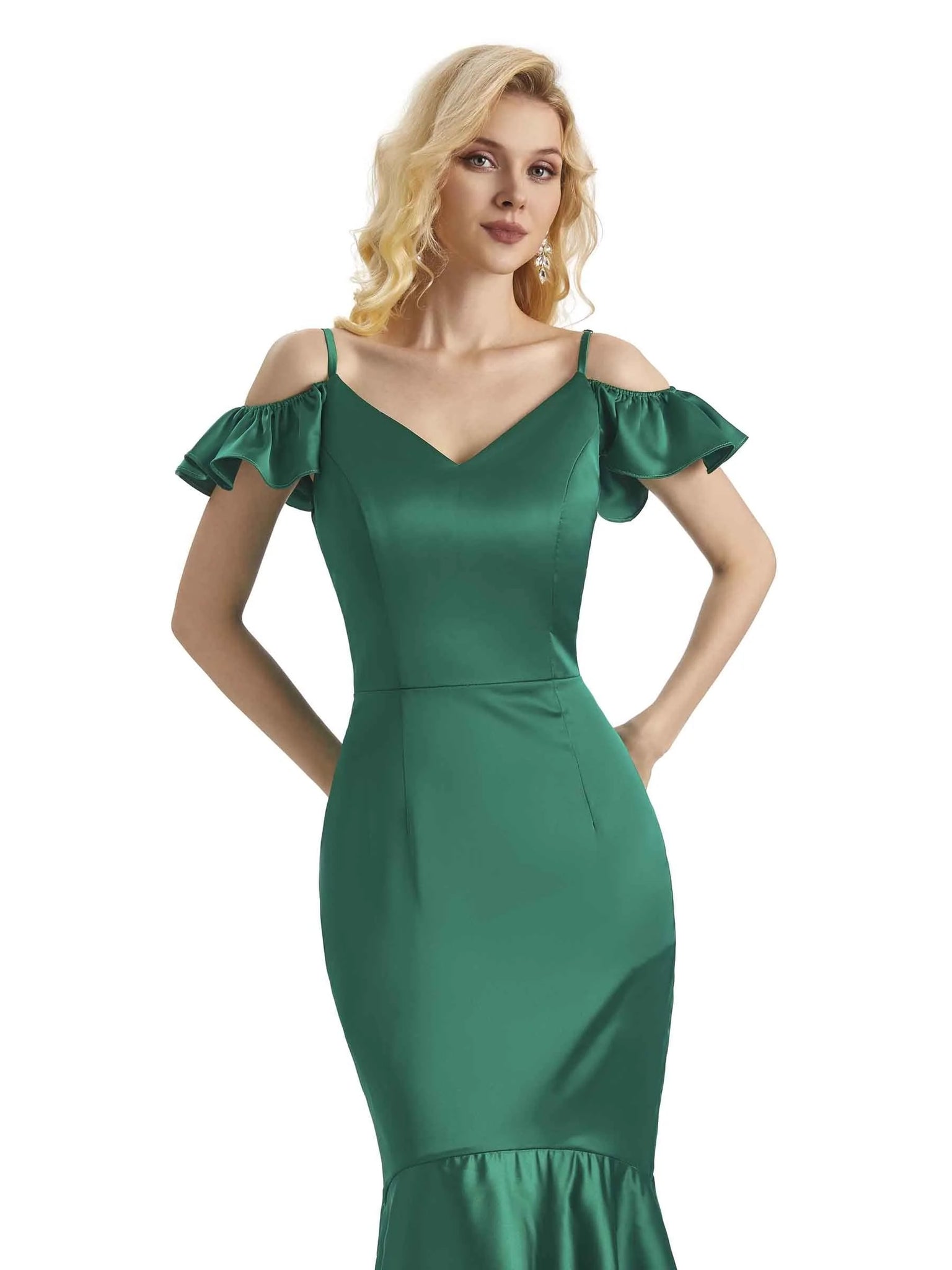 Sexy Soft Satin Cold Shoulder High Low Mermaid Mermaid Prom Dresses