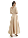 Elegant Soft Satin Long Sleeves V-Neck Ankle Length Mother of The Bride Dresses