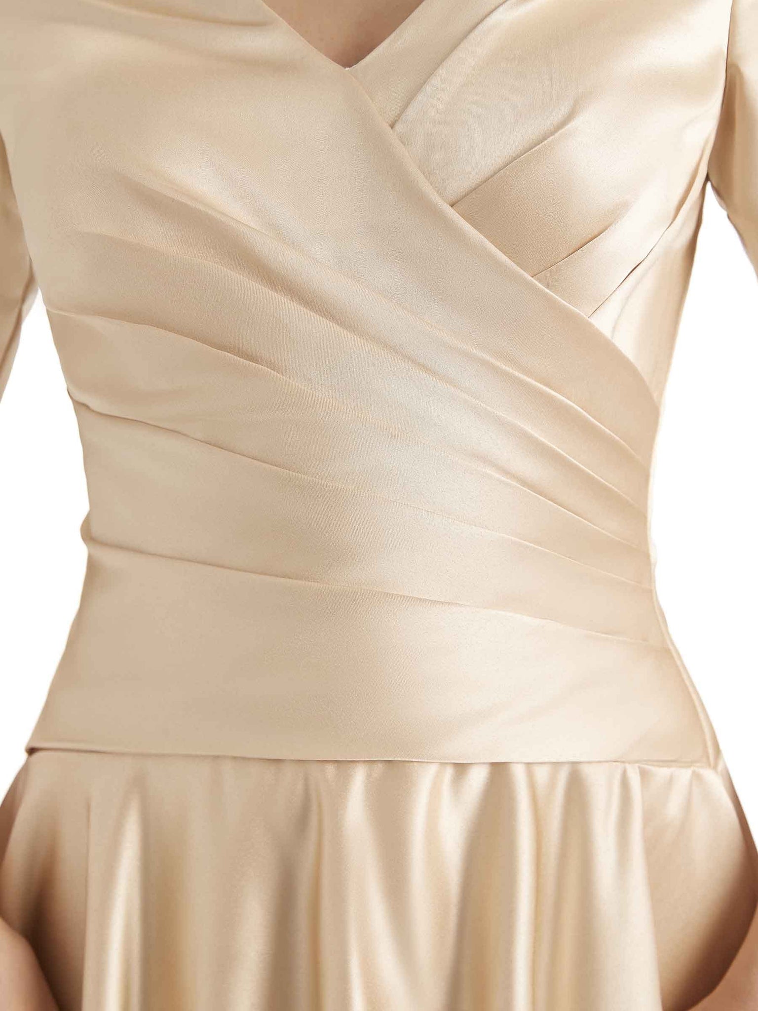 Elegant Soft Satin Long Sleeves V-Neck Maxi Mother of The Bride Dresses UK