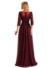 Elegant Side Slit Chiffon Long Sleeves Lace Long Mother of the Brides Dresses UK