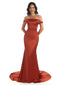 Elegant Soft Satin Off Shoulder Long Mermaid Bridesmaid Dresses UK