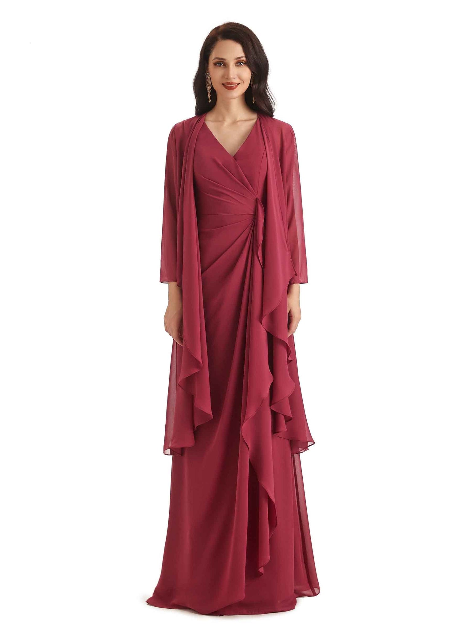 Elegant Mermaid Chiffon V-neck Long Mother of The Bride Dresses With Jacket