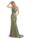 Elegant Soft Satin Cowl Neck Criss Cross Long Mermaid Prom Dresses Online