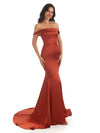 Elegant Soft Satin Off The Shoulder Floor-Length Long Mermaid Bridesmaid Dresses UK