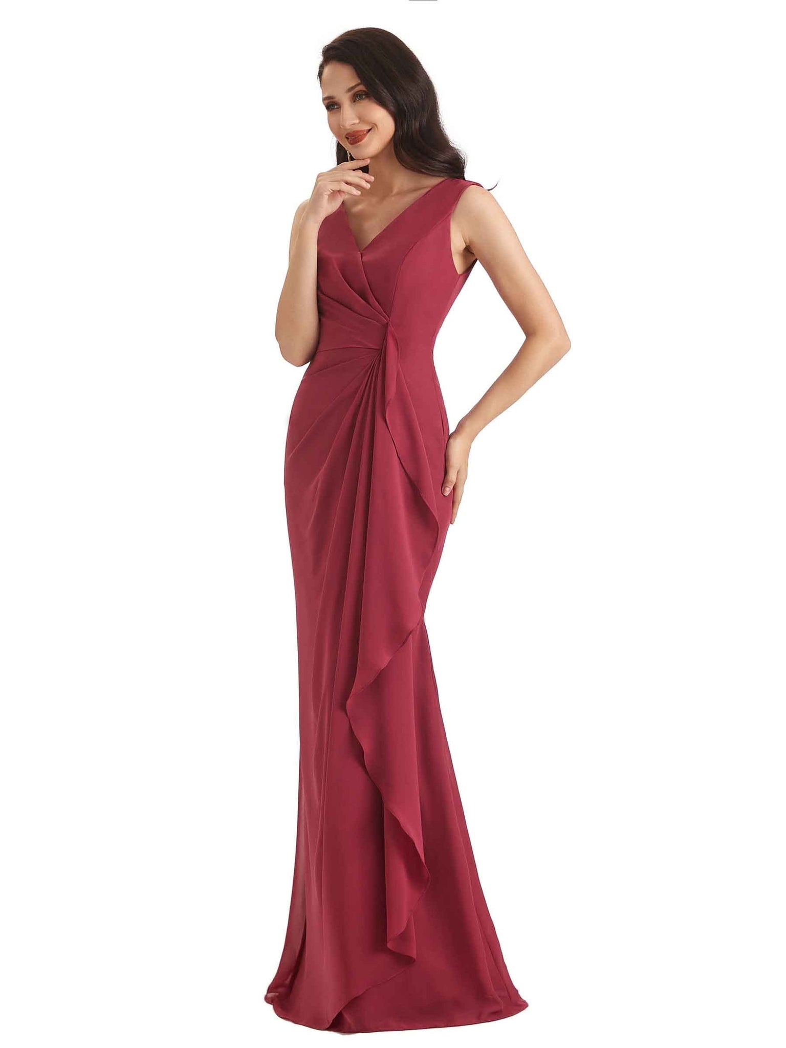 Elegant Mermaid Chiffon V-neck Long Mother of The Bride Dresses With Jacket