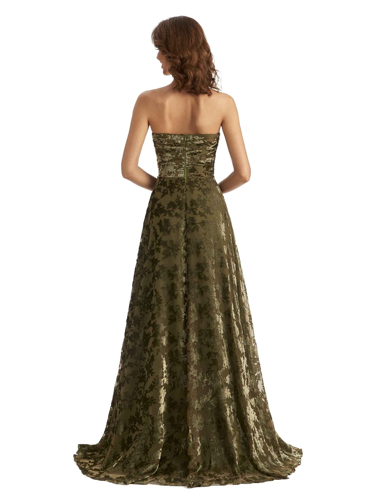 Sexy Side Slit Strapless Velvet Floral Sweetheart Long Bridesmaid Dresses UK Online