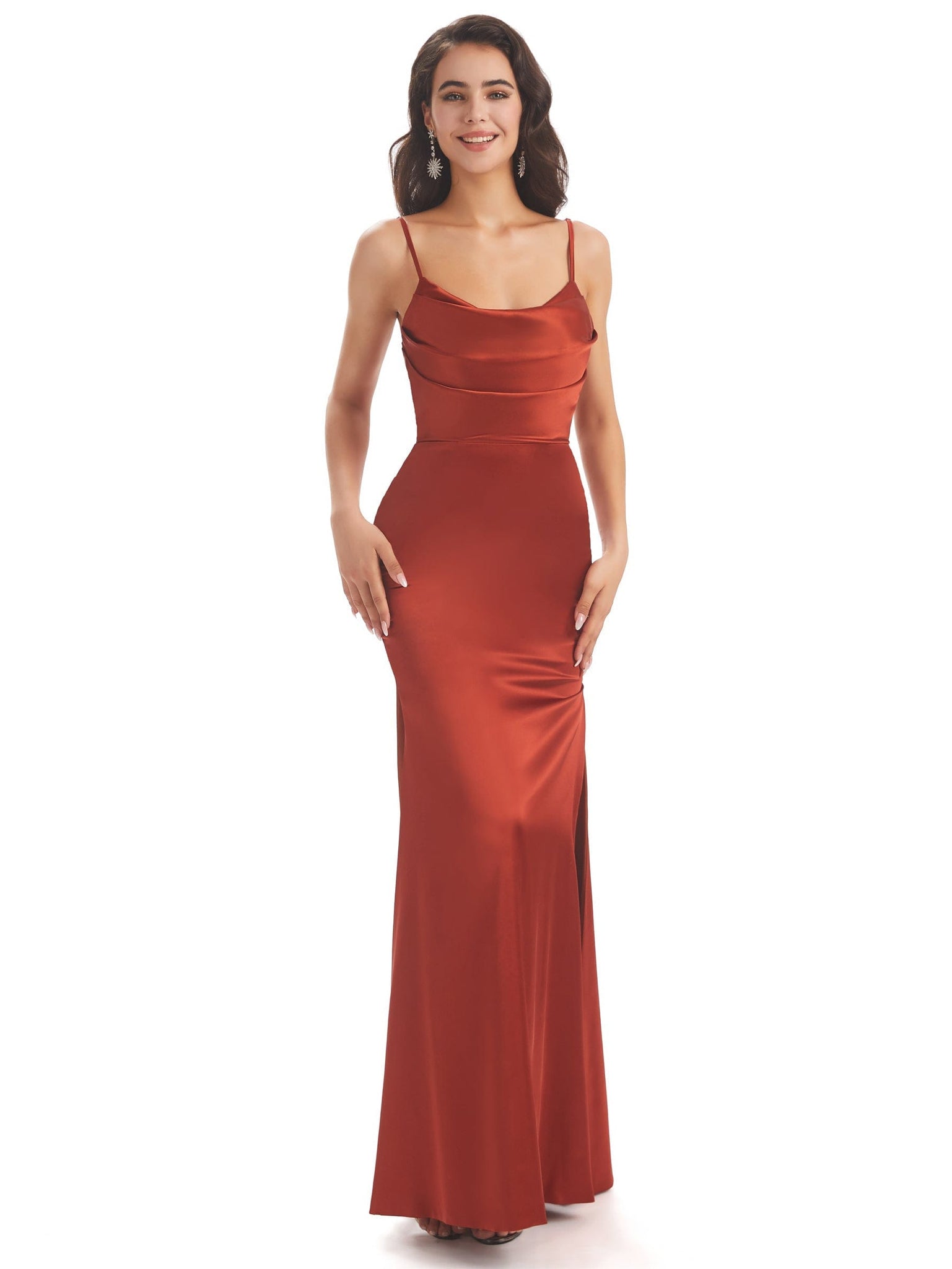 Sexy Side Slit Soft Satin Spaghetti Straps Mermaid Prom Dresses Online