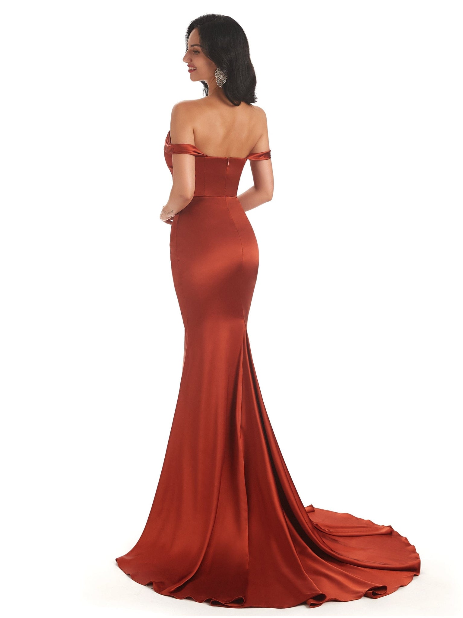 Elegant Soft Satin Off Shoulder Floor-Length Mermaid Prom Dresses