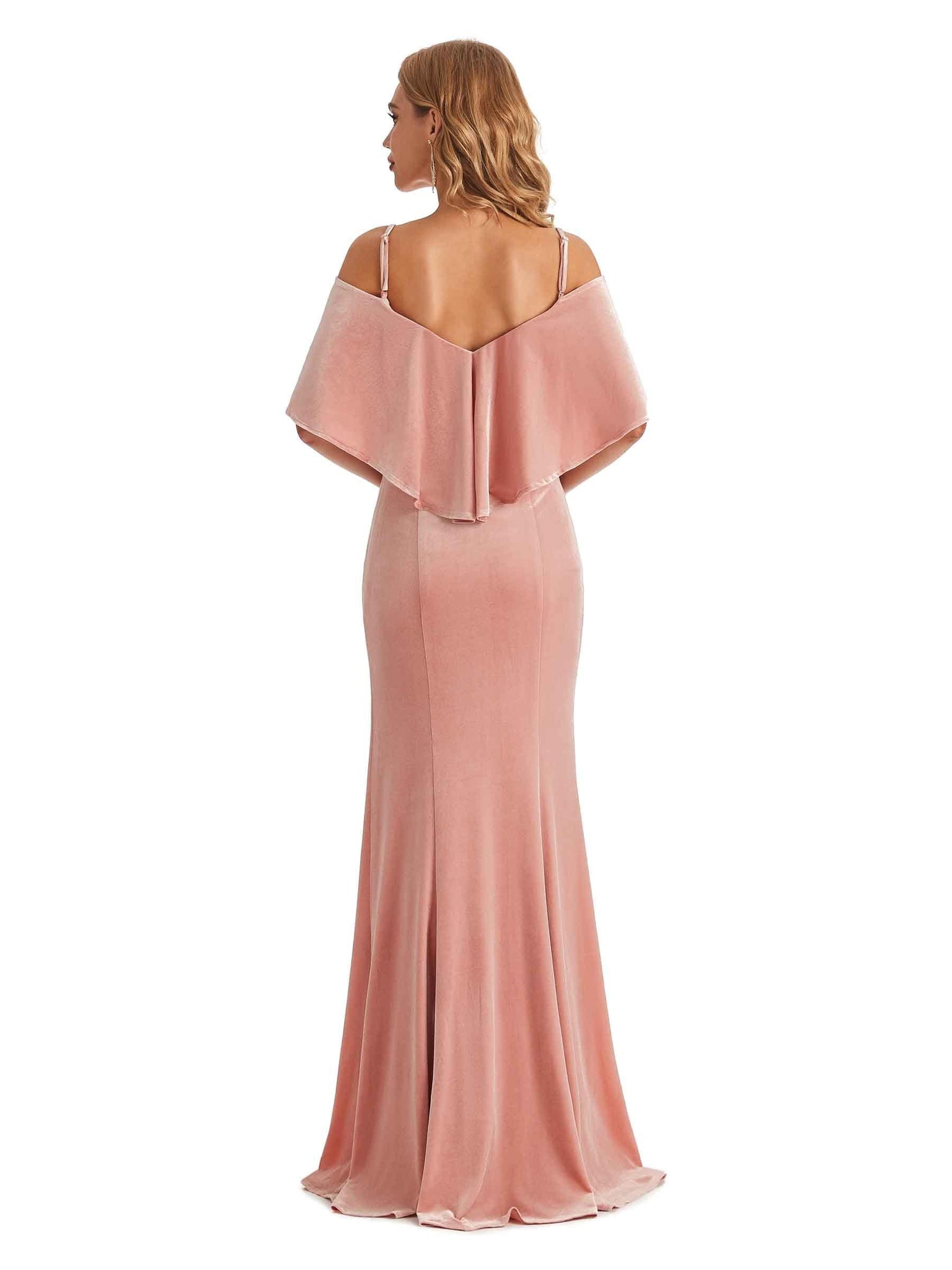 Unique Mermaid Cold Shoulder Velvet Long Bridesmaid Dresses UK Online