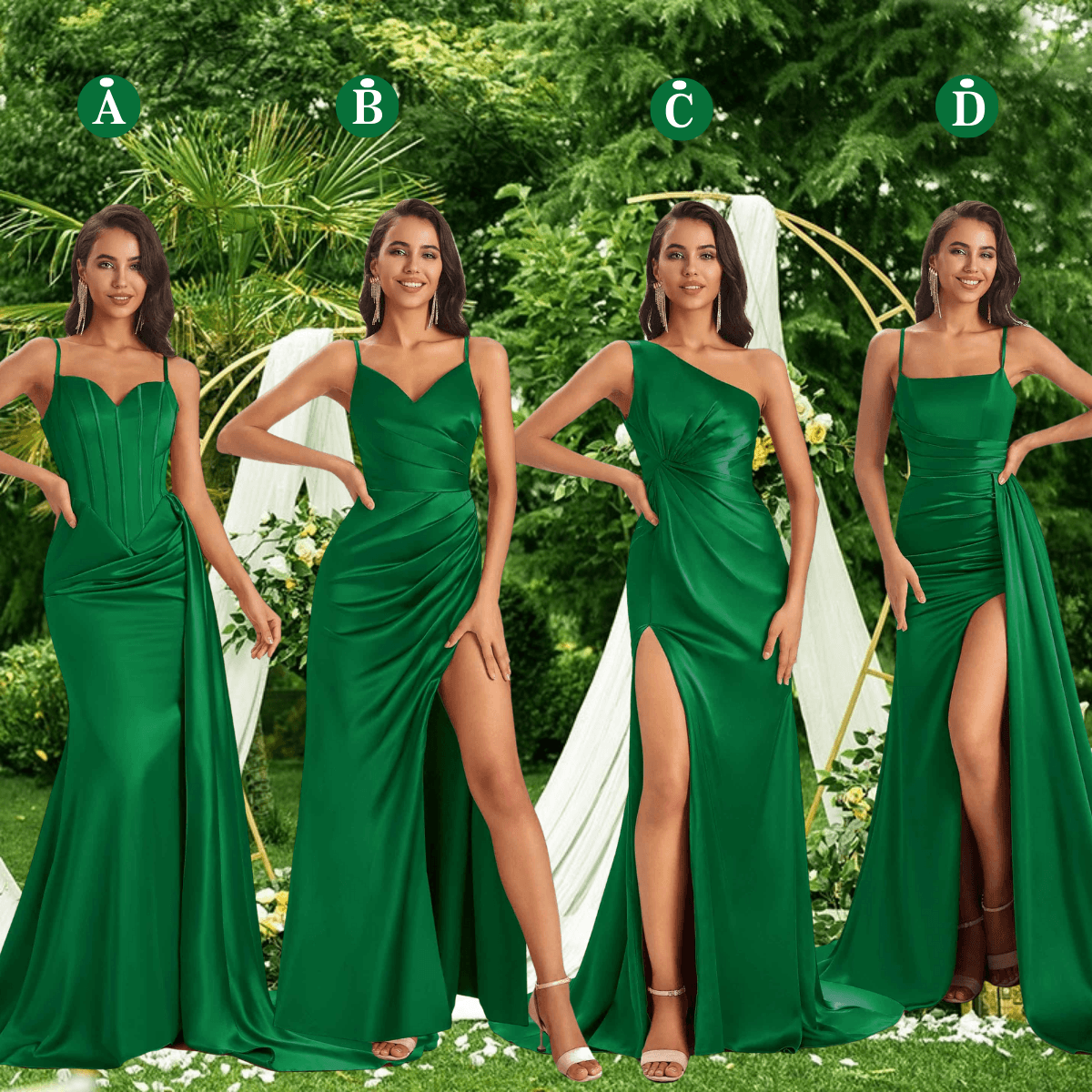 Mismatched Green Sexy Side Slit Mermaid Soft Satin Long Bridesmaid Dresses UK