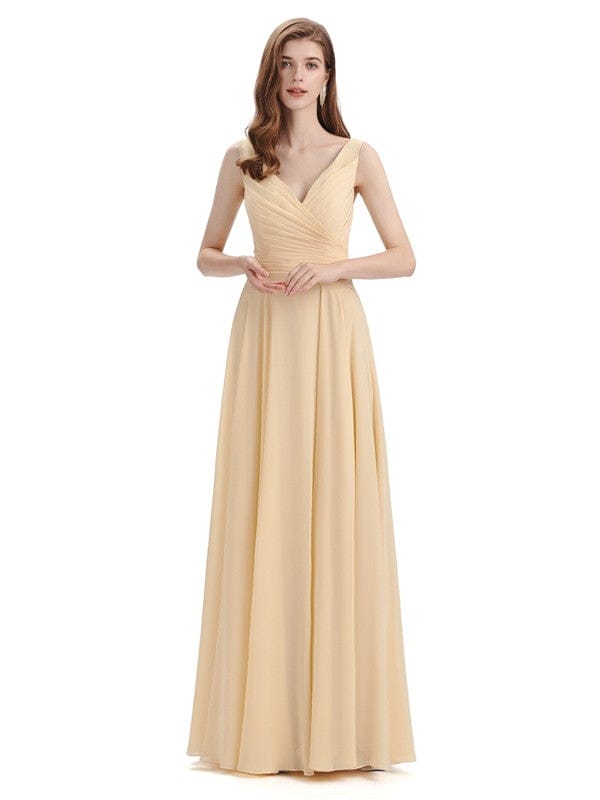 Modern V-neck Chiffon Floor-Length Long Bridesmaid Dresses UK