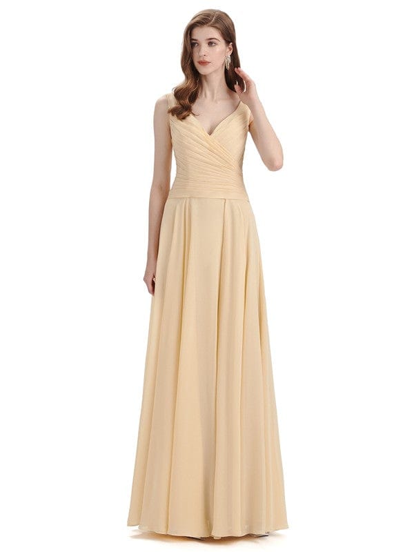 Modern V-neck Chiffon Floor-Length Long Bridesmaid Dresses UK