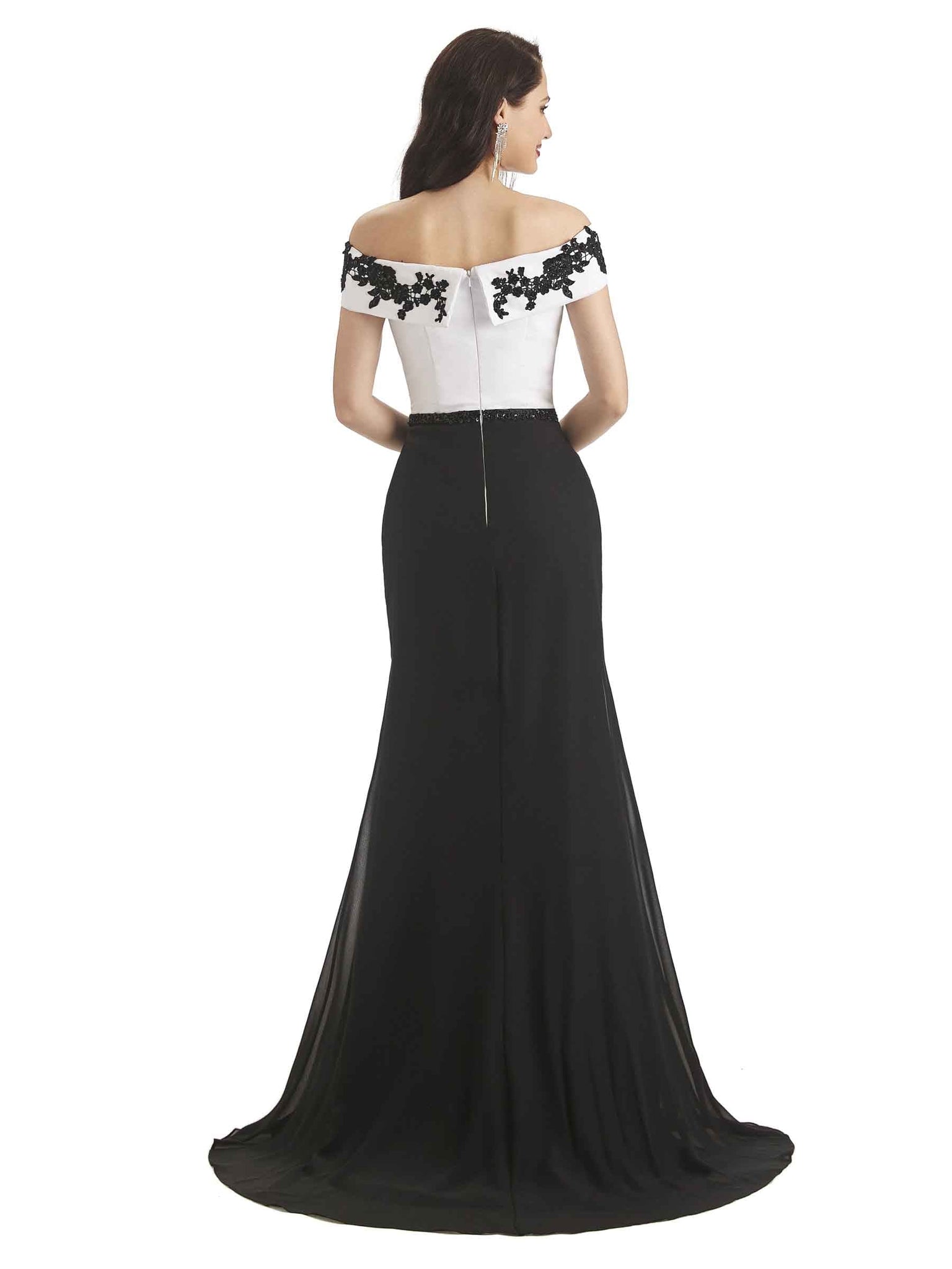 Sexy Side Slit Mermaid Off The Shoulder Black and White Long Mother of The Bride Dresses
