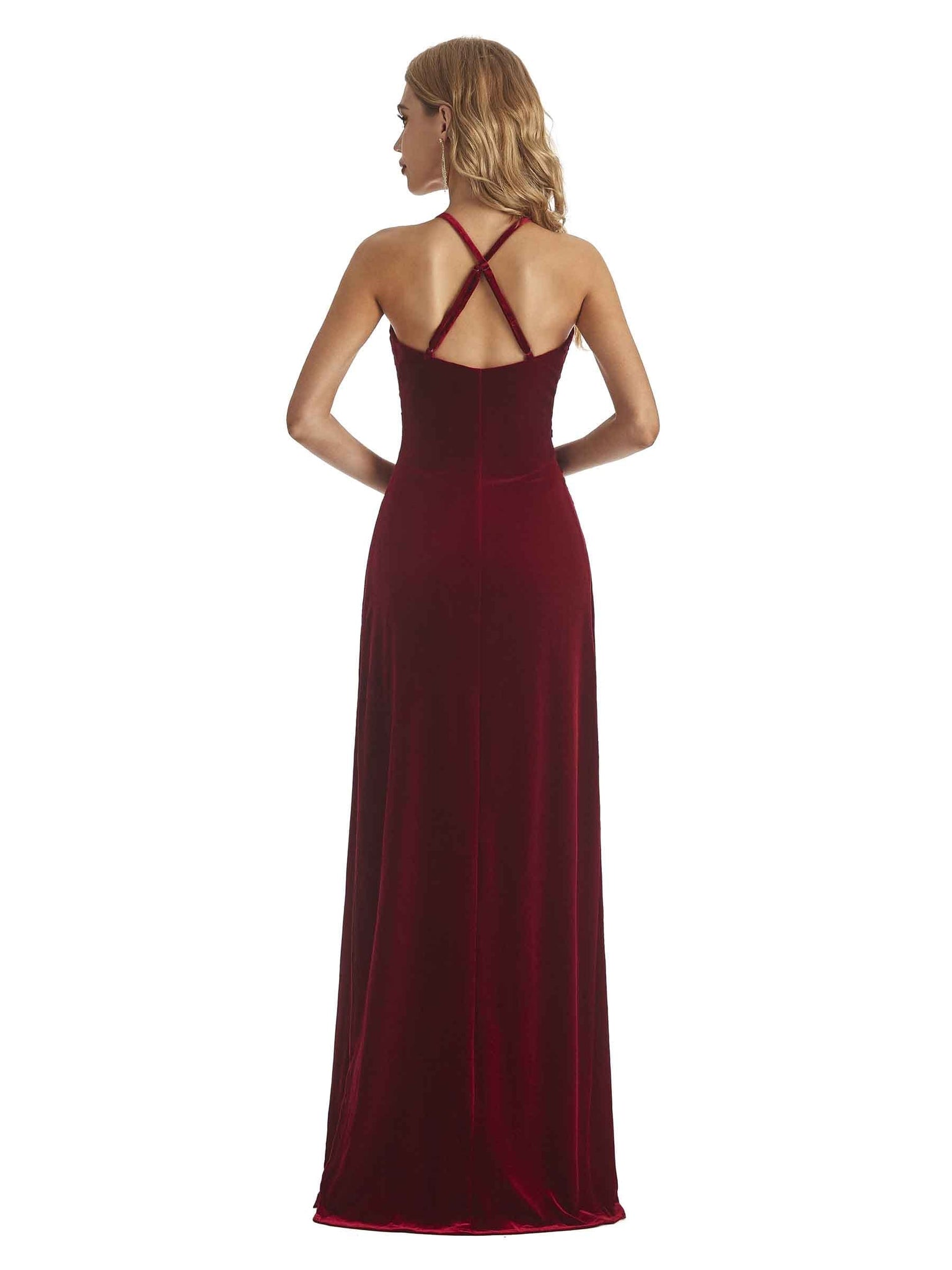 Elegant Mermaid V-neck Slip Velvet Dresses for Maid of Honor Bridesmaids Online UK