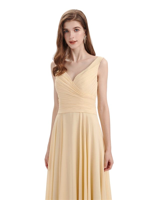 Modern V-neck Chiffon Floor-Length Long Bridesmaid Dresses UK