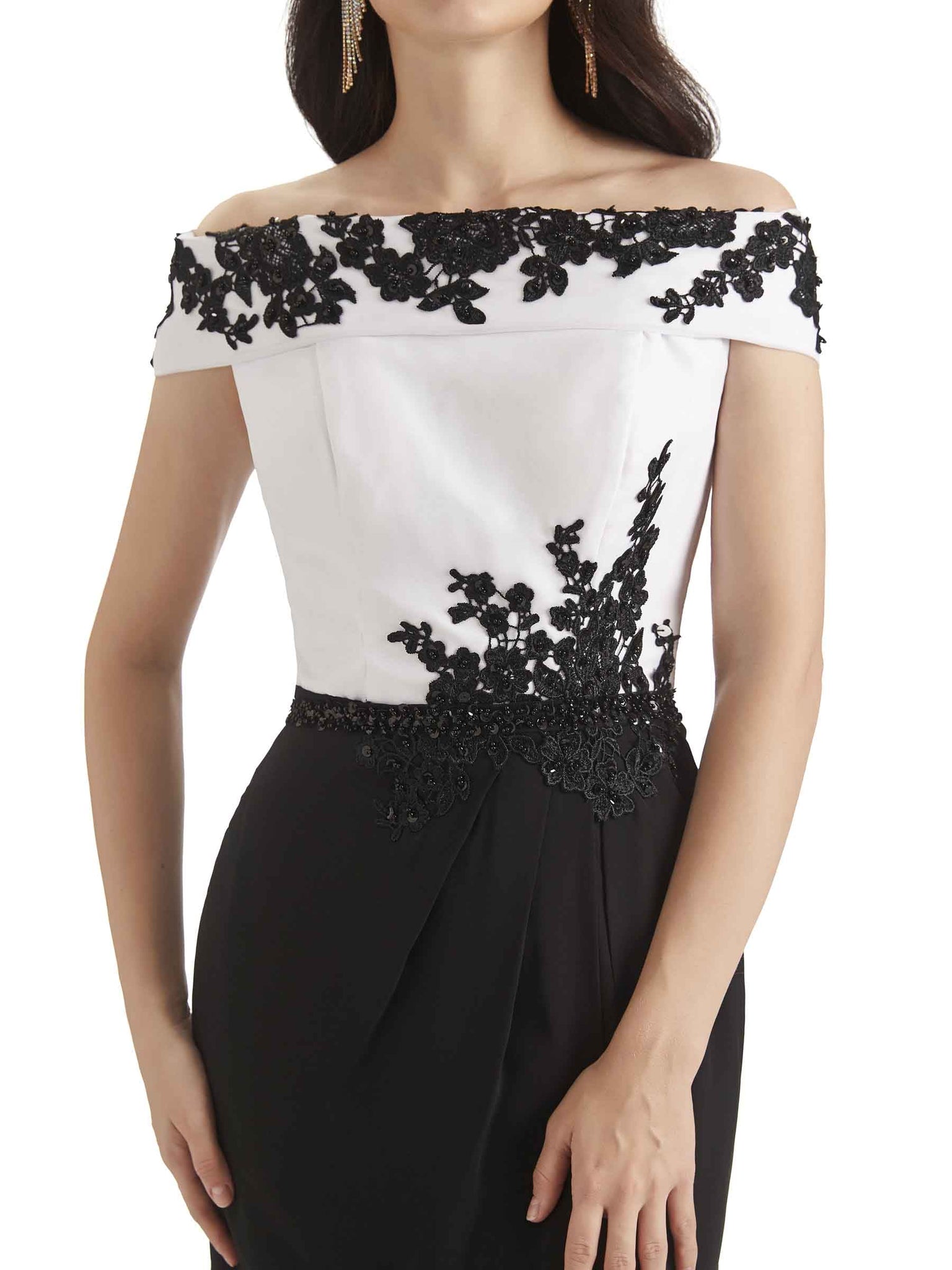 Sexy Side Slit Mermaid Off The Shoulder Black and White Long Mother of The Bride Dresses