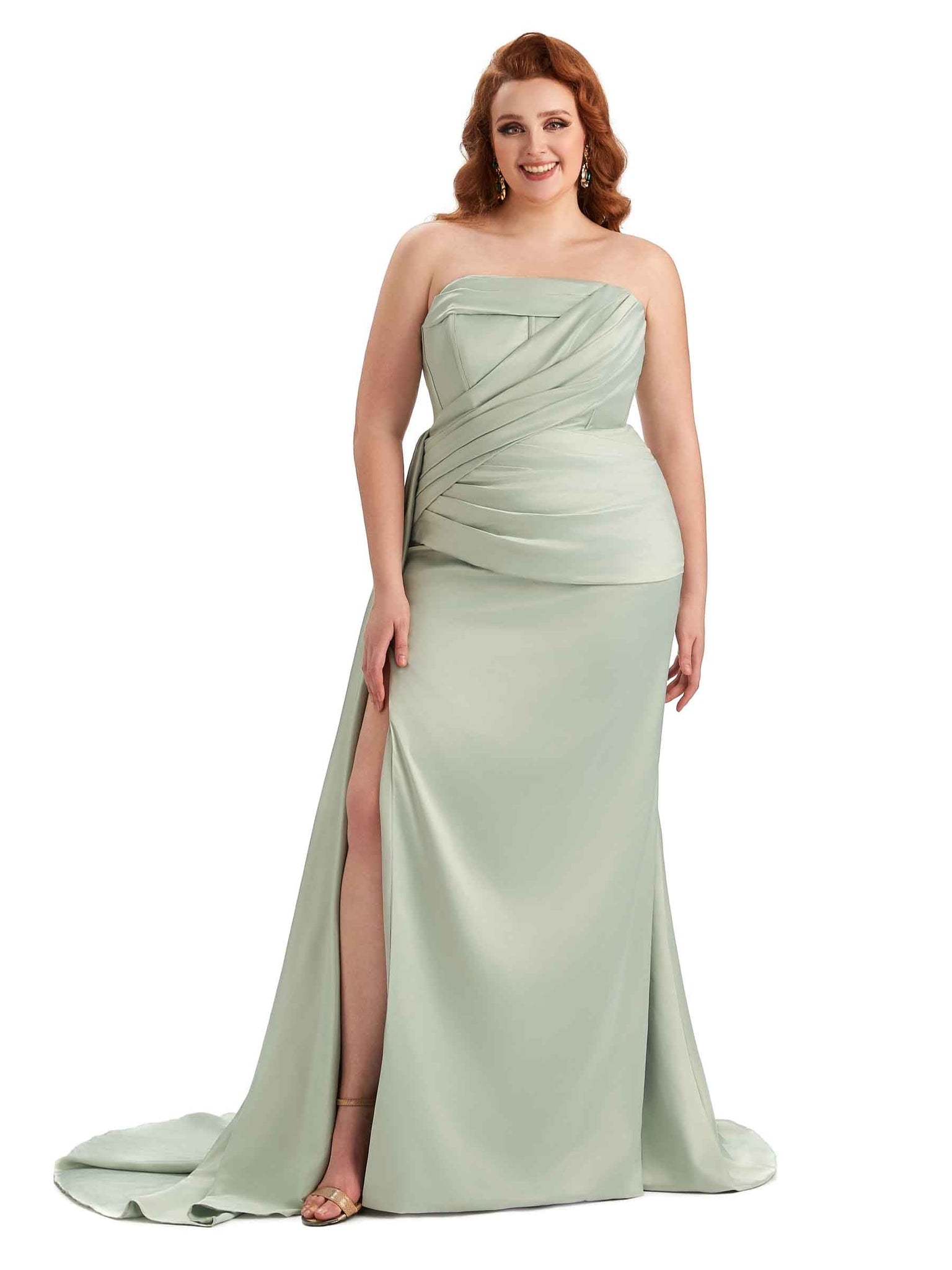 Sexy Side Slit Mermaid Soft Satin Formal Wedding Bridesmaid Dresses UK