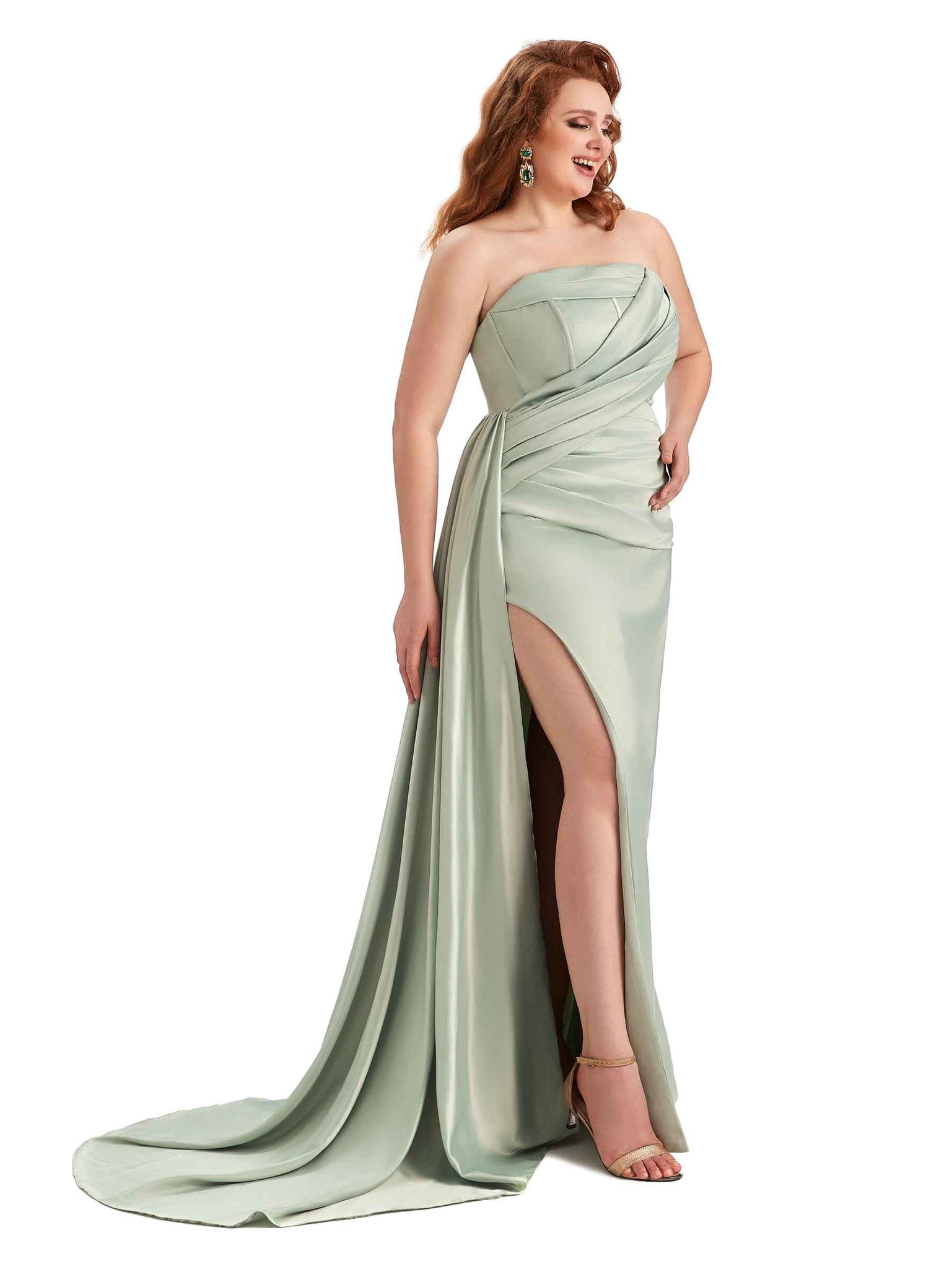 Sexy Side Slit Mermaid Soft Satin Formal Wedding Bridesmaid Dresses UK