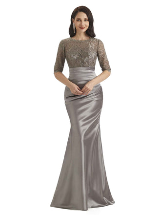 Elegant Lace Jewel Long Sleeves Mermaid Long Mother of The Bride Dresses