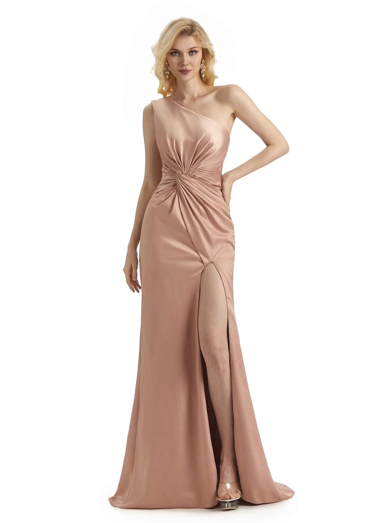 Sexy Soft Satin Side Slit One Shoulder Long Mermaid Prom Dresses Online