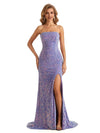 Sexy Sparkly Lilac Strapless Mermaid Floor-length Long Party Prom Dresses