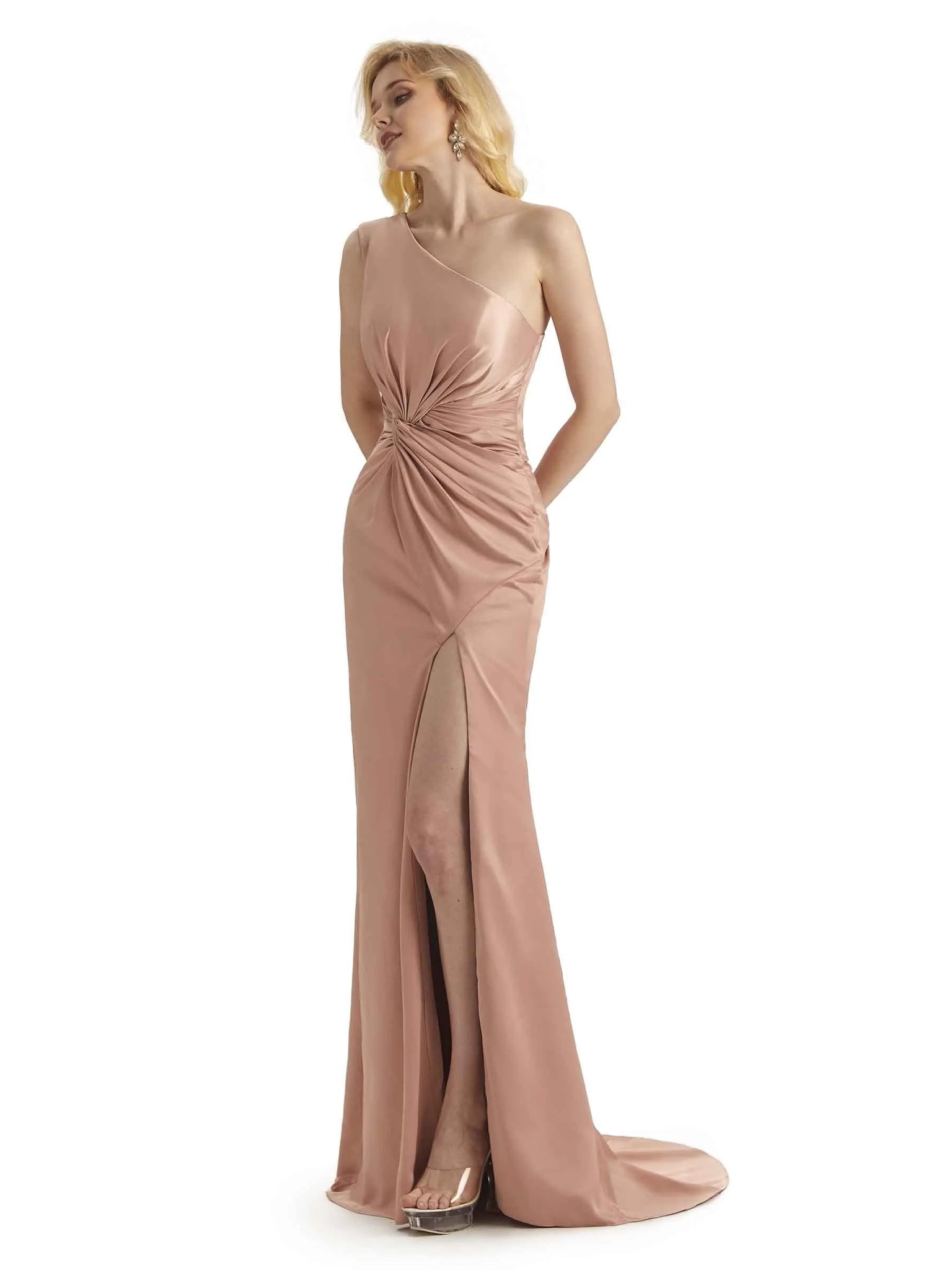 Sexy Soft Satin Side Slit One Shoulder Long Mermaid Prom Dresses Online
