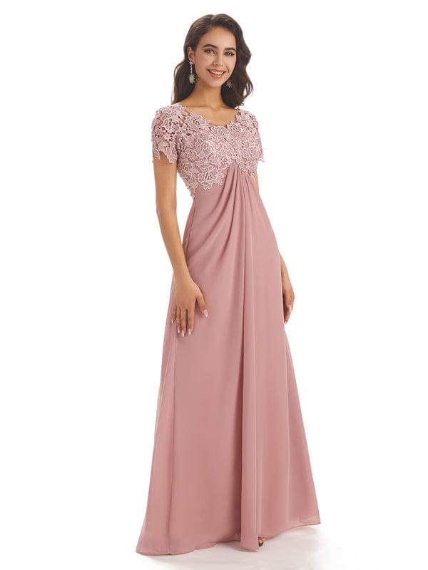 Elegant Chiffon Short Sleeves Scoop Lace Mother Of The Groom Dresses UK