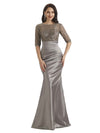 Elegant Lace Jewel Long Sleeves Mermaid Long Mother of The Bride Dresses