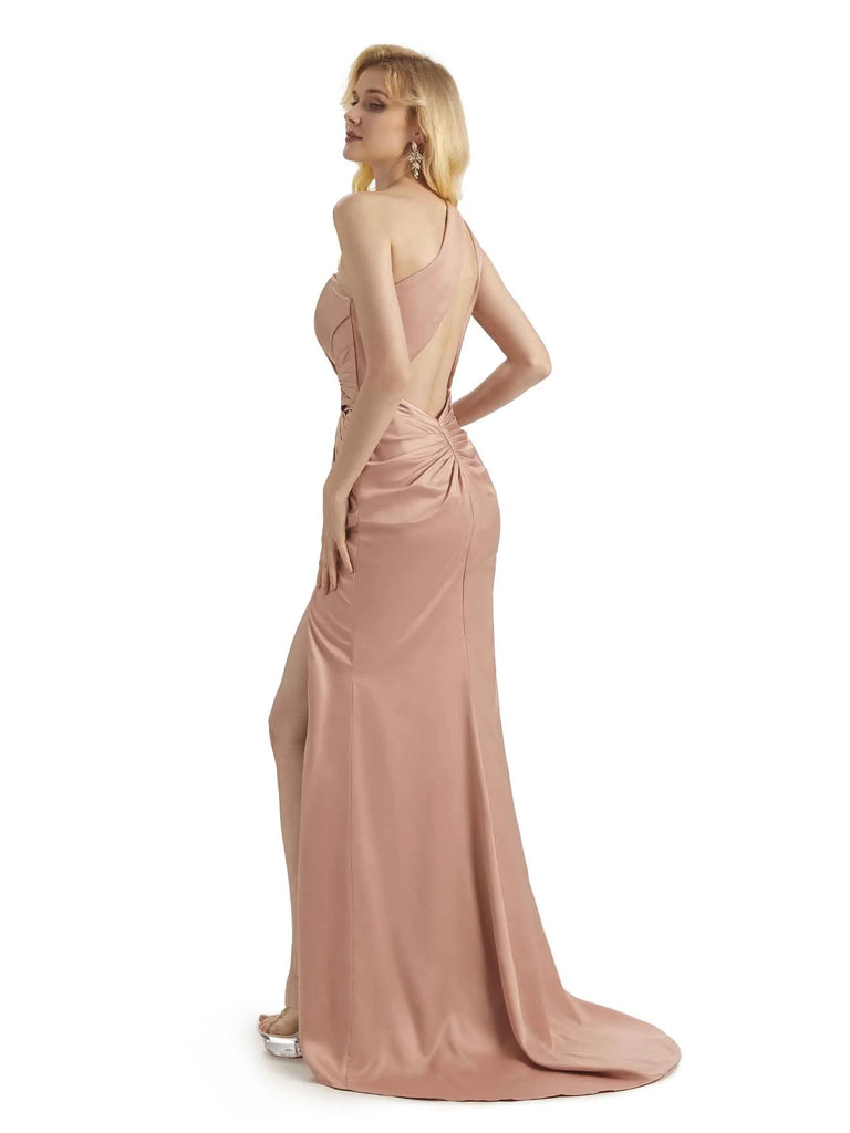 Sexy Soft Satin Side Slit One Shoulder Long Mermaid Prom Dresses Online